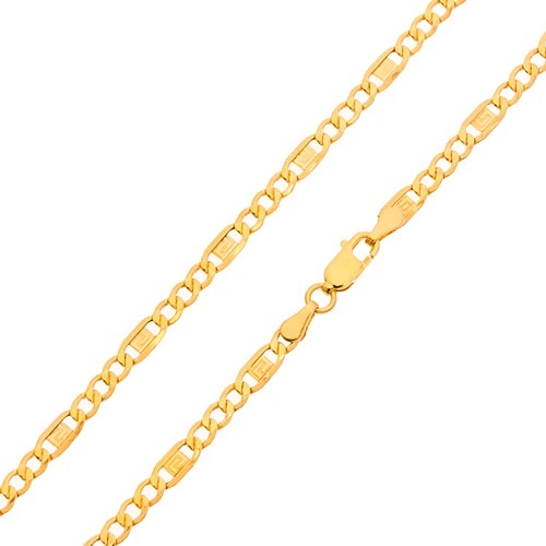 Levně Zlatý řetízek 585 - tři oválná očka, článek s řeckým klíčem, 550 mm