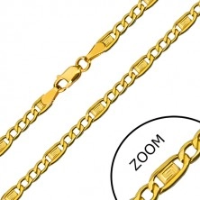 Zlatý řetízek 585 - tři oválná očka, článek s řeckým klíčem, 450 mm