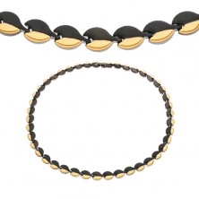 Magnetický náhrdelník z chirurgické oceli, oblé články černé a zlaté barvy
