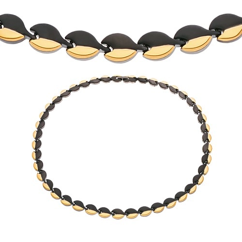 Levně Magnetický náhrdelník z chirurgické oceli, oblé články černé a zlaté barvy
