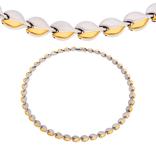 Ocelový náhrdelník s magnety, oblé články stříbrné a zlaté barvy