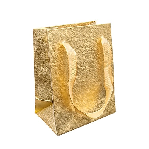 Levně Dárková taštička, lesklý mřížkovaný povrch zlaté barvy, stužky