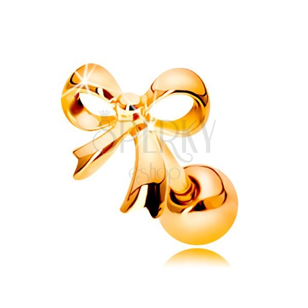 Piercing do ucha ve žlutém 14K zlatě - lesklá uvázaná mašlička