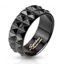 Prsten z černé chirurgické oceli s broušeným povrchem, 8 mm