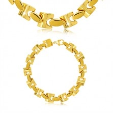 Ocelový náramek ve zlatém odstínu, lesklý řetěz z hranatých článků