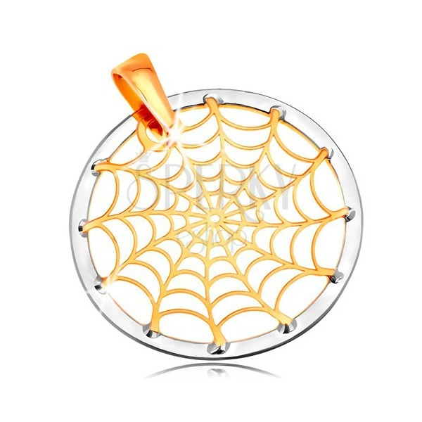 Zlatý 14K přívěsek - pavučina v kontuře kruhu, žluté a bílé zlato