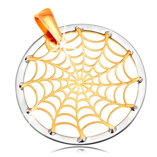 Zlatý 14K přívěsek - pavučina v kontuře kruhu, žluté a bílé zlato