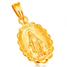 Přívěsek ze žlutého 14K zlata - oválný medailon Panny Marie, oboustranný