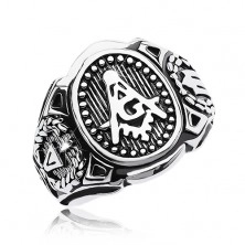 Prsten z chirurgické oceli, velký ovál a symboly svobodných zednářů
