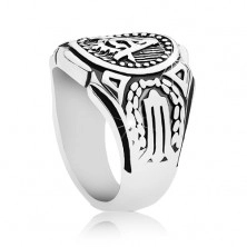 Prsten z chirurgické oceli, velký ovál a symboly svobodných zednářů