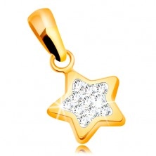 Přívěsek ze žlutého zlata 585 - třpytivá pěticípá hvězda, čiré zirkony
