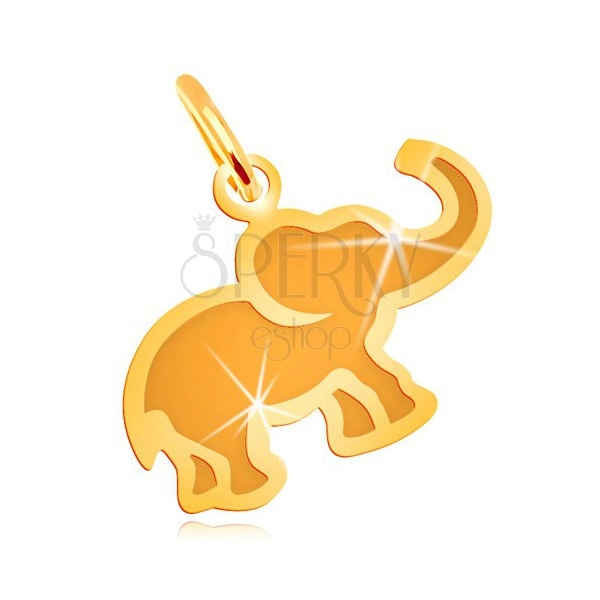 Přívěsek ve žlutém 14K zlatě - malý plochý slon s matným středem