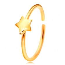 Zlatý 14K piercing do nosu, lesklý kroužek s hvězdičkou, žluté zlato