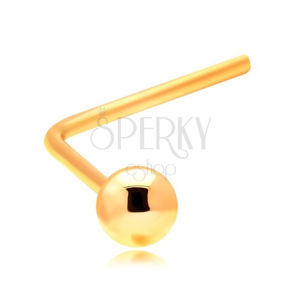 Zlatý zahnutý piercing do nosu 585 - malá lesklá kulička