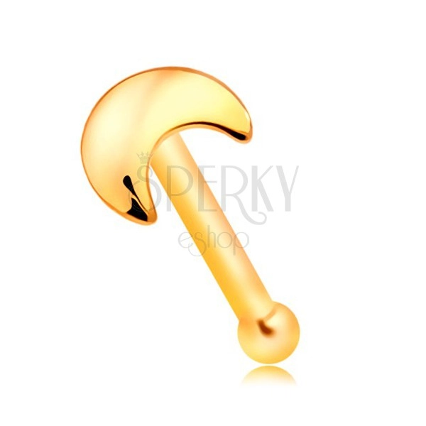 Rovný piercing do nosu ze žlutého zlata 585 se srpkem měsíce