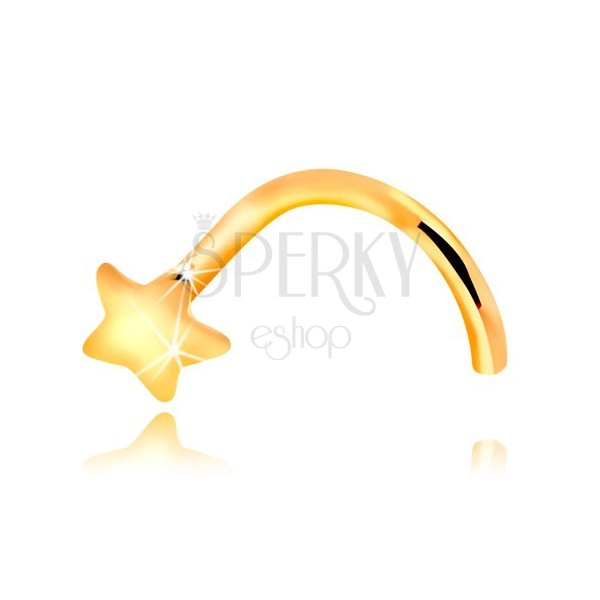 Piercing do nosu ze žlutého 14K zlata - zahnutý, malá hvězdička