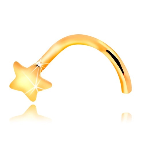 Piercing do nosu ze žlutého 14K zlata - zahnutý, malá hvězdička