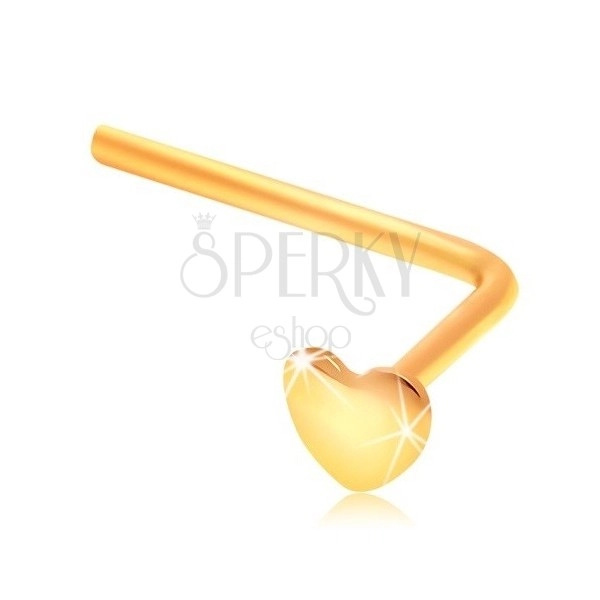 Zlatý zahnutý piercing do nosu 585 - malé ploché srdíčko