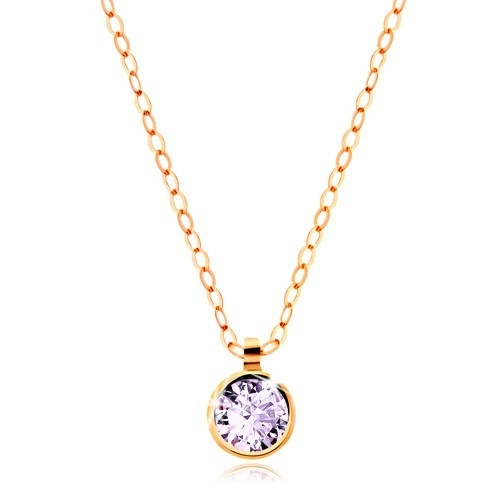 Levně Zlatý náhrdelník 585 - lesklý řetízek, kulatý, světle fialový zirkon