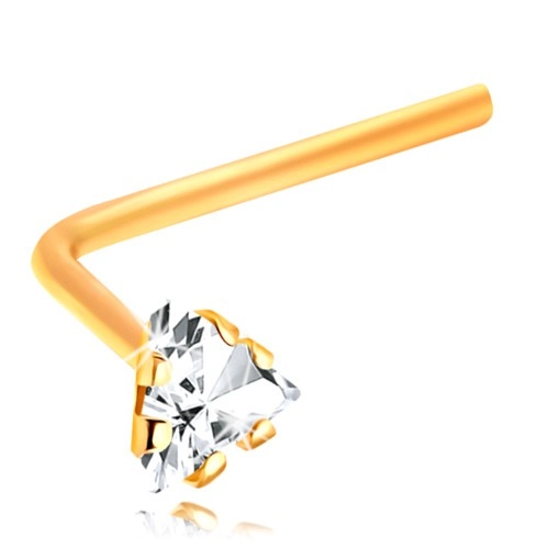 Zlatý 14K piercing do nosu - zahnutý - čirý zirkonový trojúhelník