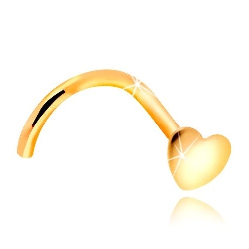 Zlatý zahnutý piercing do nosu 585 - lesklé ploché srdíčko