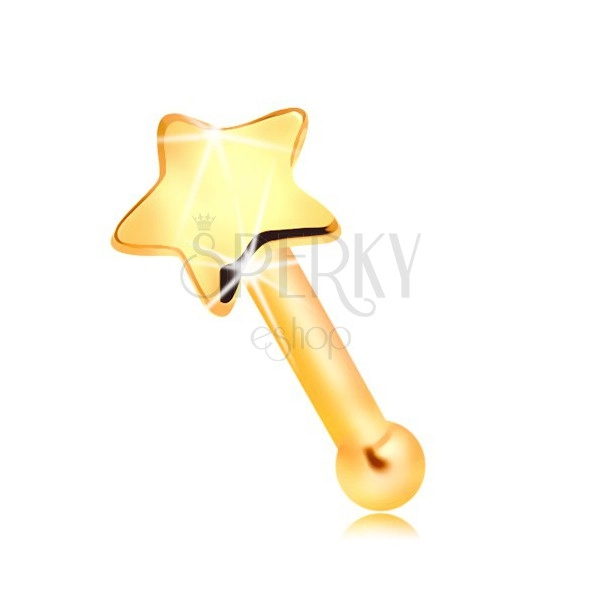 Zlatý 585 piercing do nosu - malá lesklá hvězdička, rovný tvar