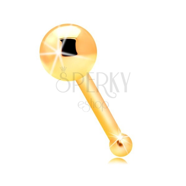 Piercing do nosu ve žlutém 14K zlatě - rovný tvar, lesklá hladká kulička