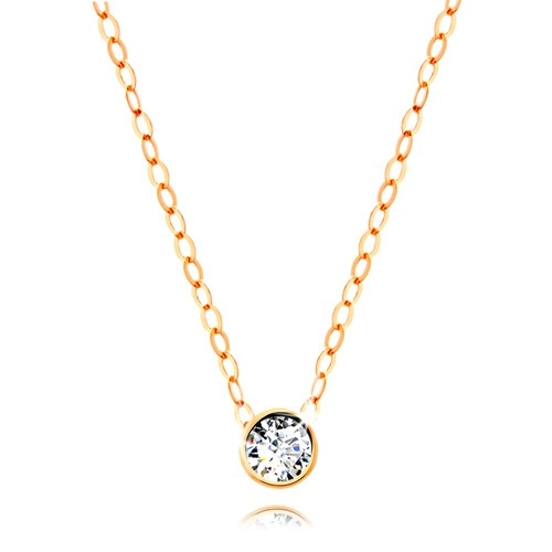 Levně Diamantový náhrdelník ze žlutého 14K zlata - čirý briliant v objímce, tenký řetízek