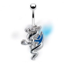 Piercing do pupíku drak s modrými křídly