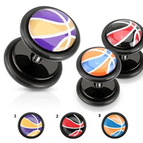 Levně Akrylový falešný plug, barevný basketbalový míč, černé gumičky - Motivy: 01.