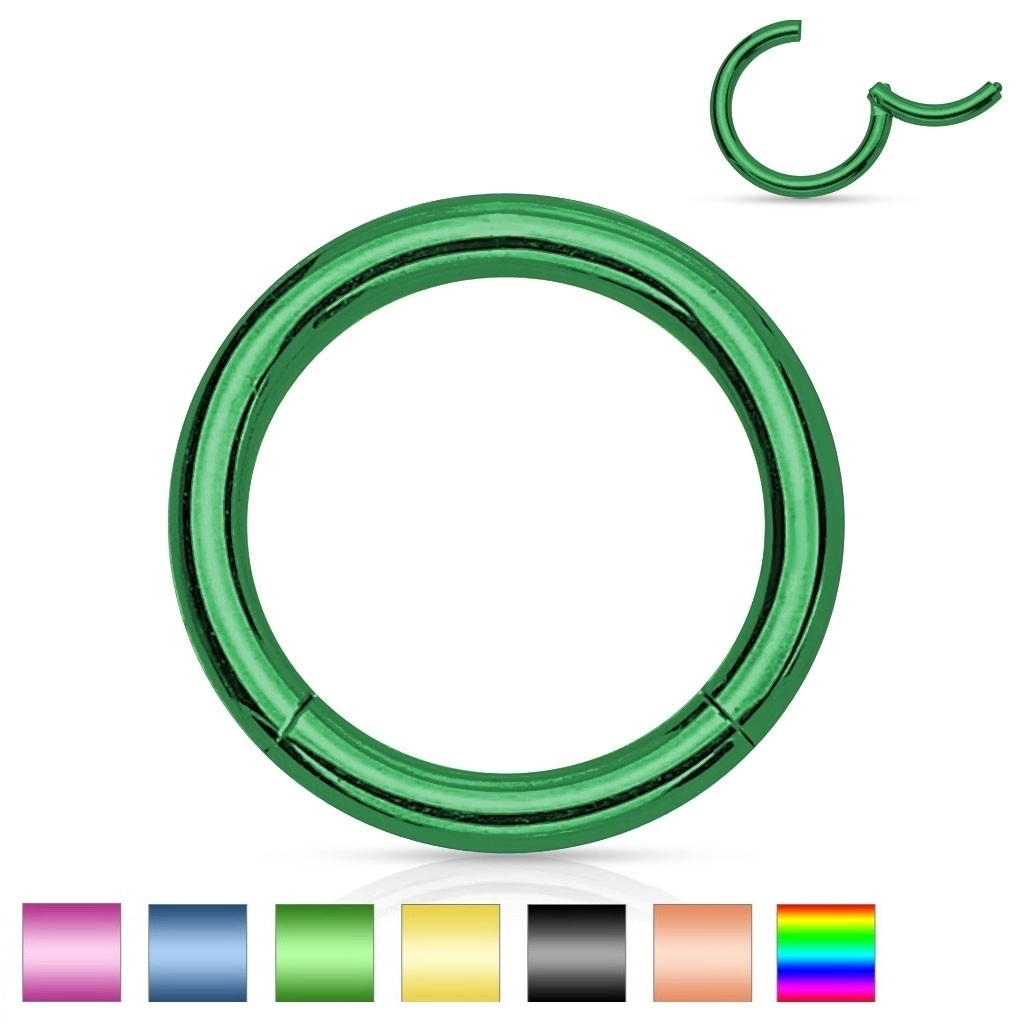 Piercing do nosu a ucha, ocel 316L, jednoduchý lesklý kroužek, 1 mm - Tloušťka x průměr: 1 mm x 8 mm, Barva piercing: Zelená