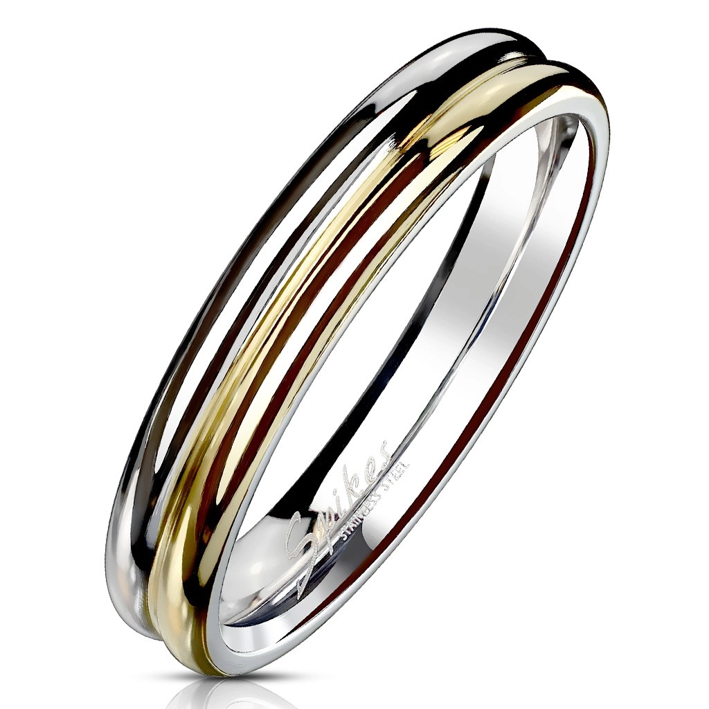 Prsten z oceli 316L - dvoubarevný kroužek se zářezem uprostřed, 4 mm - Velikost: 62