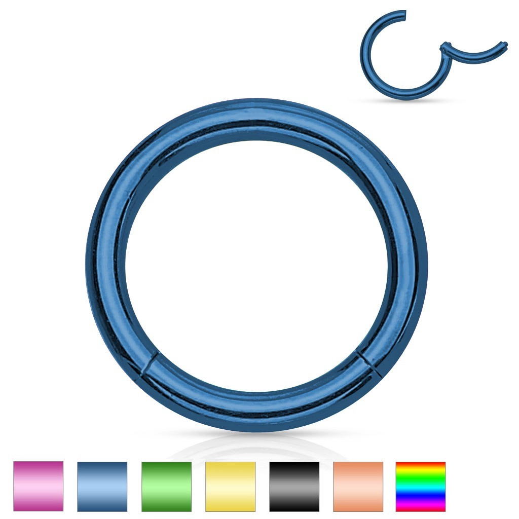 Ocelový piercing do nosu a ucha, jednoduchý lesklý kroužek, 1,6 mm - Tloušťka x průměr: 1,6 mm X 12 mm, Barva piercing: Modrá