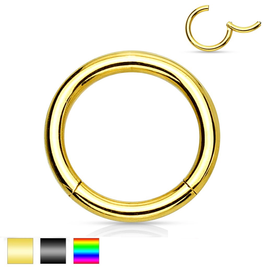 Piercing do nosu a ucha, chirurgická ocel, jednoduchý lesklý kroužek, 2 mm - Barva piercing: Zlatá
