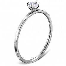 Zásnubní prsten z oceli 316L stříbrné barvy, kulatý čirý zirkon