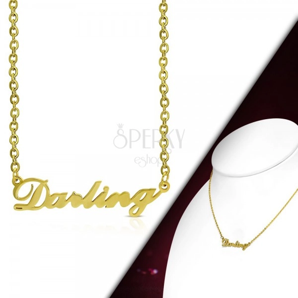Náhrdelník zlaté barvy, ocel 316L, řetízek a přívěsek - nápis Darling