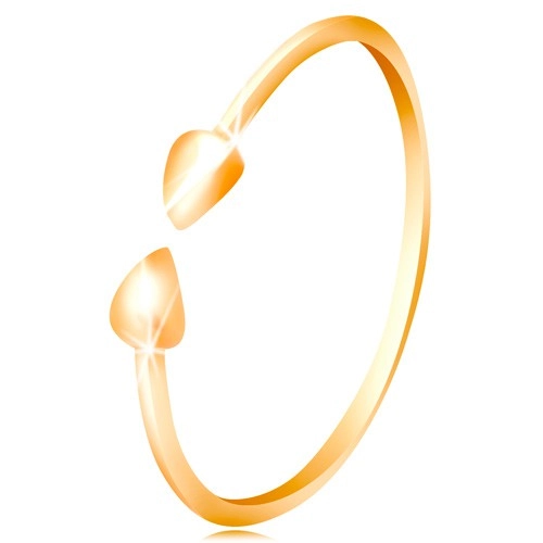 Prsten ve žlutém 14K zlatě - lesklá ramena ukončená malými slzičkami - Velikost: 59