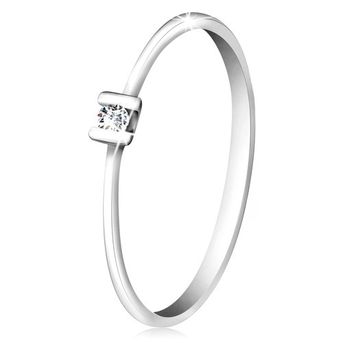 Briliantový prsten z bílého zlata 585 - třpytivý čirý diamant uchycený tyčinkami - Velikost: 62