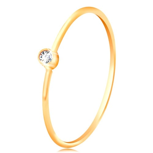 Zlatý diamantový prsten 585 - blýskavý čirý briliant v lesklé objímce, úzká ramena - Velikost: 49