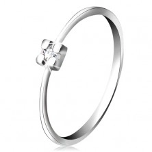 Prsten v bílém 14K zlatě - diamant čiré barvy v hranatém kotlíku