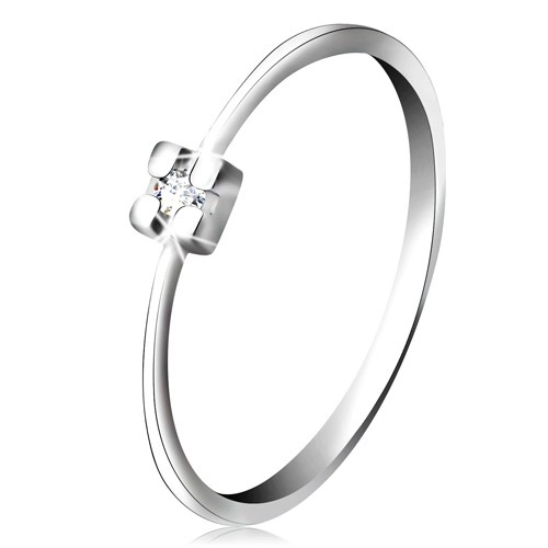 Prsten v bílém 14K zlatě - diamant čiré barvy v hranatém kotlíku - Velikost: 65