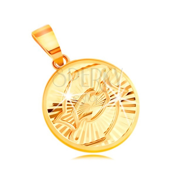 Přívěsek ve žlutém 14K zlatě - kruh s blýskavými paprskovitými zářezy - RYBY