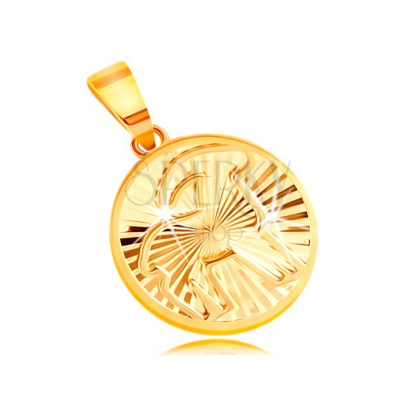 Přívěsek ze žlutého 14K zlata - lesklý kruh s paprskovitými zářezy - KOZOROH