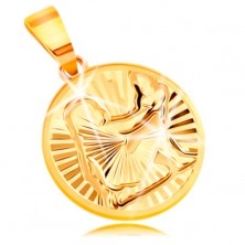 Přívěsek ve žlutém 14K zlatě - kruh s blýskavými paprskovitými zářezy - PANNA