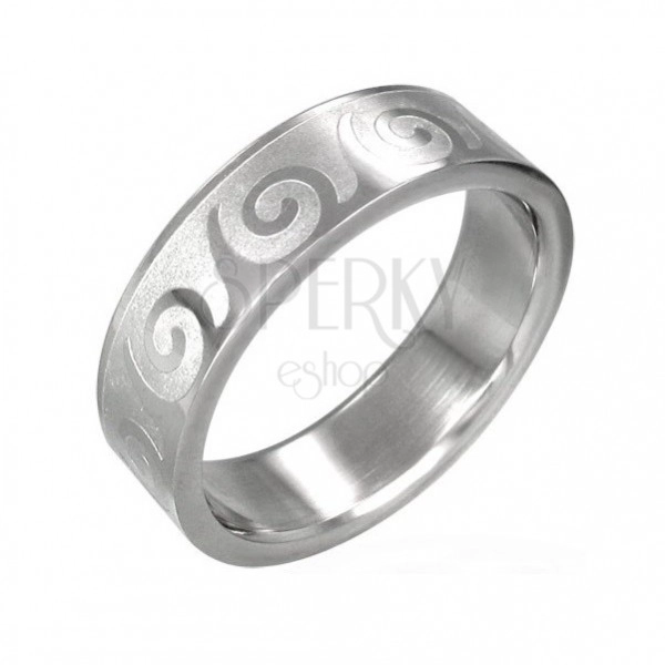 Prsten z oceli 316L stříbrné barvy, lesklé vlnky na matném povrchu, 6 mm