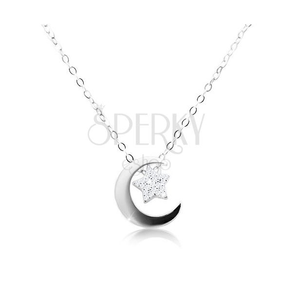 Stříbrný náhrdelník 925, řetízek a přívěsek, cíp měsíce a hvězda