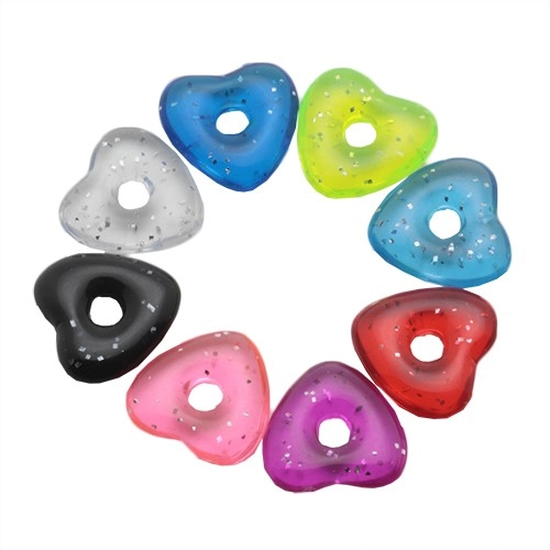 Akrylové barevné srdíčko se třpytkami - přívěsek na piercing - Barva: Fialová