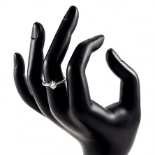 Zásnubní prsten, stříbro 925,  zdobená ramena, čirý kulatý zirkon