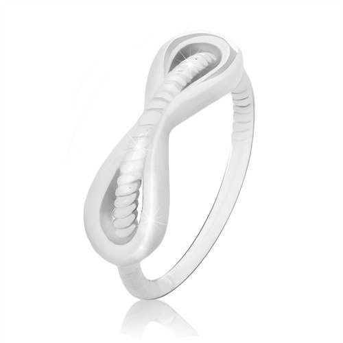 Stříbrný 925 prsten - lesklý symbol nekonečna a vroubkovaná linie - Velikost: 51