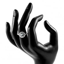 Stříbrný 925 prsten - světle modrý zirkon, ornamenty, zirkonový kruh a ramena